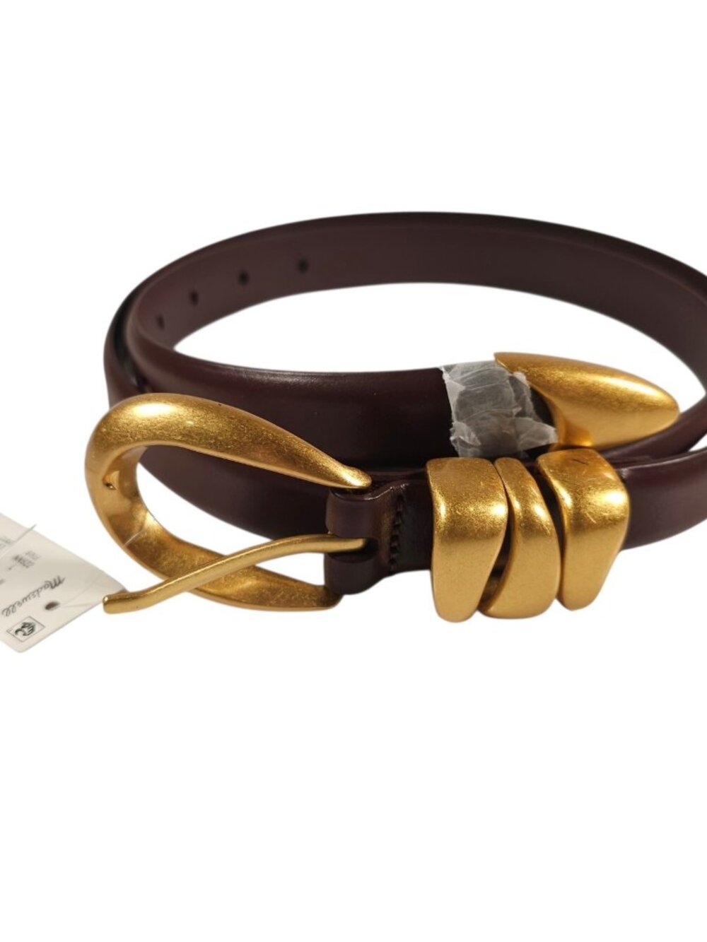 NWT MADEWELL Triple Metal Keeper Belt Brown Cow Leather Gold Tone Hardware LARGE